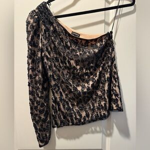 Express Black Sequin One Shoulder Blouse S